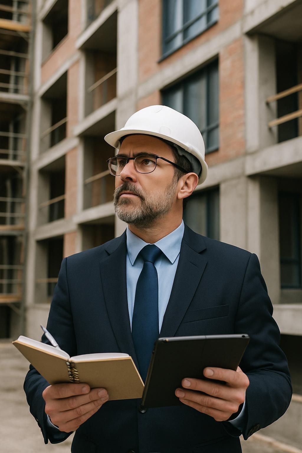 Expert en bâtiment réalisant un diagnostic technique sur un chantier dans le Nord